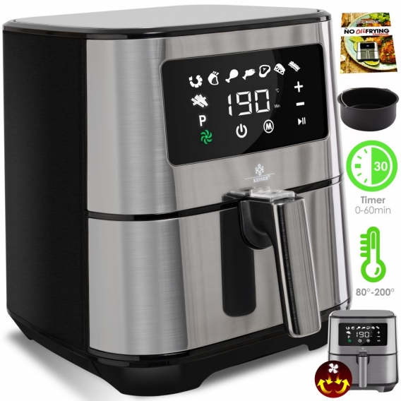 Kesser® XXL 5,5 Liter Heißluftfritteuse Edelstahl  | inkl.Brotbackkorb | 1700W Friteuse Fritteuse Airfryer | Touch Display | 8 P