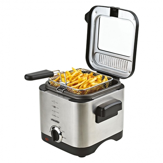 Mesko Home MS 4910, Fritteuse, 1,5 l, Eins/Eine(r), Schwarz, Satinierter Stahl, Drehregler, Eigenständig