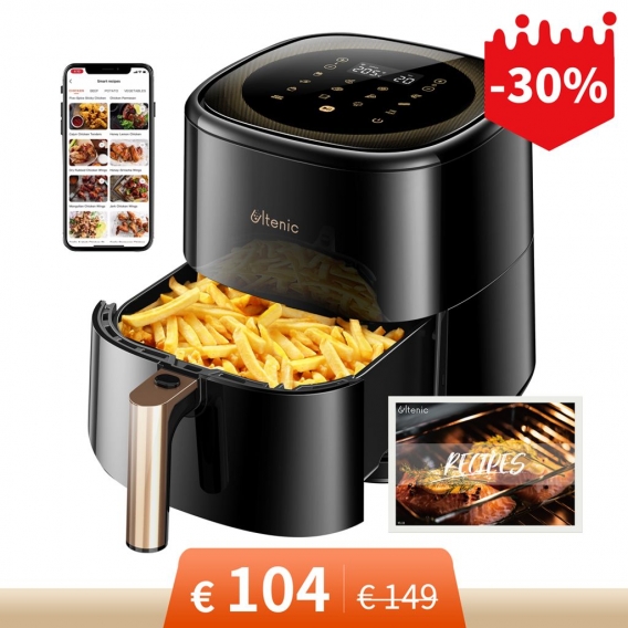 Ultenic K10 Heißluftfritteuse 5L XL,Smart APP Control Kompaktfriteusen,Preheat & Shake Reminder & Warmhalten,Alexa