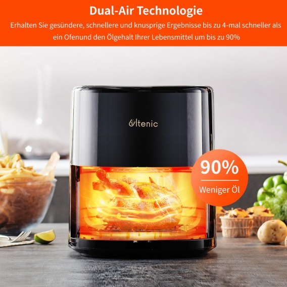 Ultenic K10 Heißluftfritteuse 5L XL,Smart APP Control Kompaktfriteusen,Preheat & Shake Reminder & Warmhalten,Alexa