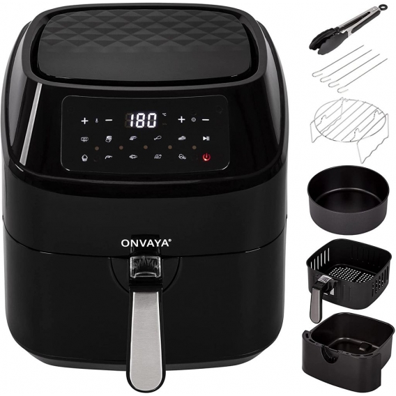 ONVAYA® Heißluftfritteuse | Airfryer XXL | Fritteuse ohne Öl & Fett | für 5-6 Personen | mit LED-Display | 10 Programme | 1700 W