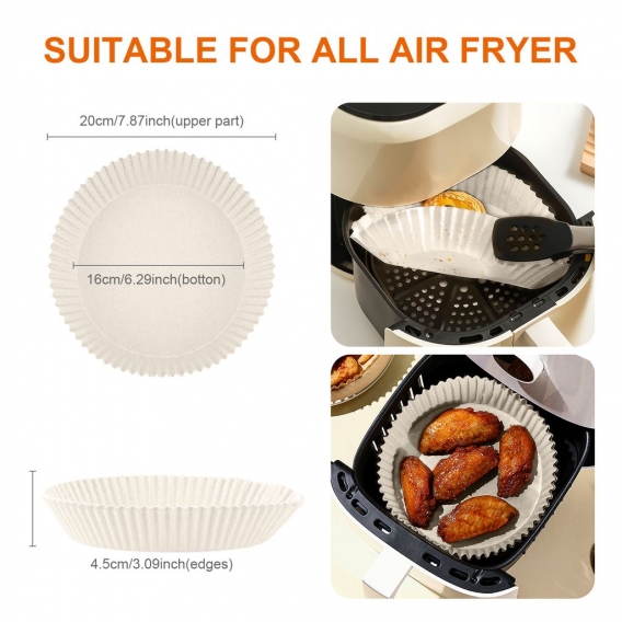 100 Stück Backpapier Airfryer Rund 16cm Wasserdicht Ölfest Nicht Porös  Backpapier für Heißluftfritteuse Bratpfanne Ofen Mikrowe