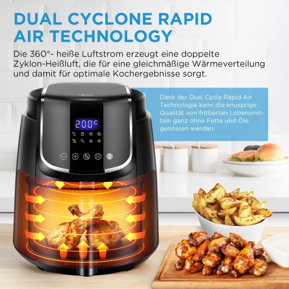 Midea MF-CN35C2,Digital Air Fryer 1500W mit 8 voreingestellten Funktionen und 60 Min Timer,3,5L Heißluftfritteuse für gesundes ö