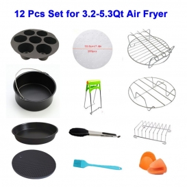 More about 12 STueCKE Air Fryer Zubehoer Set fuer 3.2-5.3Qt Air Fryer Antihaftbeschichtung Kuchen Pizza Pan Toasten Racks Silikonhandschuhe