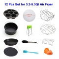 12 STueCKE Air Fryer Zubehoer Set fuer 3.2-5.3Qt Air Fryer Antihaftbeschichtung Kuchen Pizza Pan Toasten Racks Silikonhandschuhe