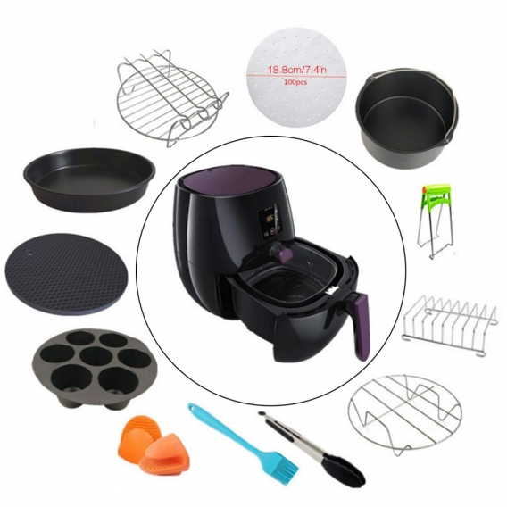 12 STueCKE Air Fryer Zubehoer Set fuer 3.2-5.3Qt Air Fryer Antihaftbeschichtung Kuchen Pizza Pan Toasten Racks Silikonhandschuhe