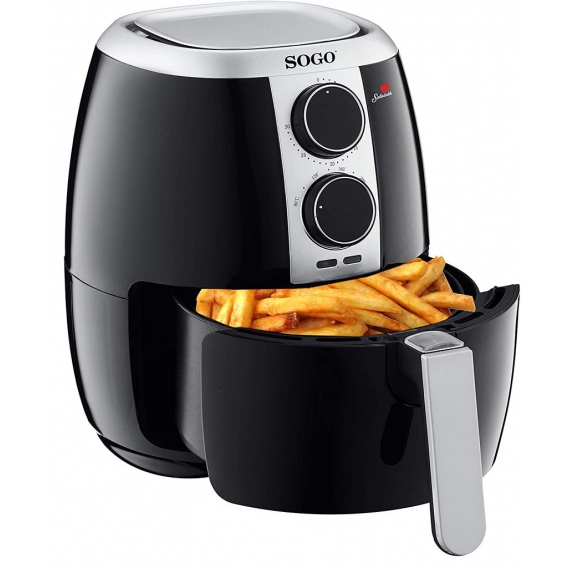 SOGO Air Fry 10475 - Ölfreie Heißluftfritteuse, 3,5 l Kapazität, 1500 W mit Temperaturregelung und Timer, Rezeptbuch, Elektroofe