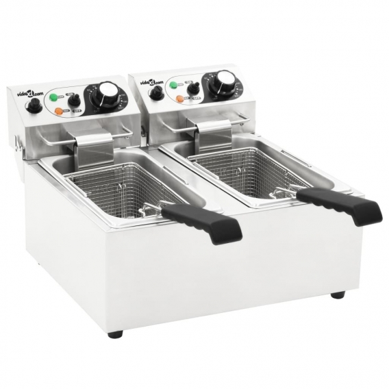 vidaXL Doppelte Elektro-Fritteuse Edelstahl 12 L 4000 W