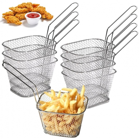 8 PCS Frittierkorb Klein Servierkörbchen Edelstahl für Pommes Mini Pommes Körbchen Pommeskörbchen Friteusenkorb Frittierkörbchen