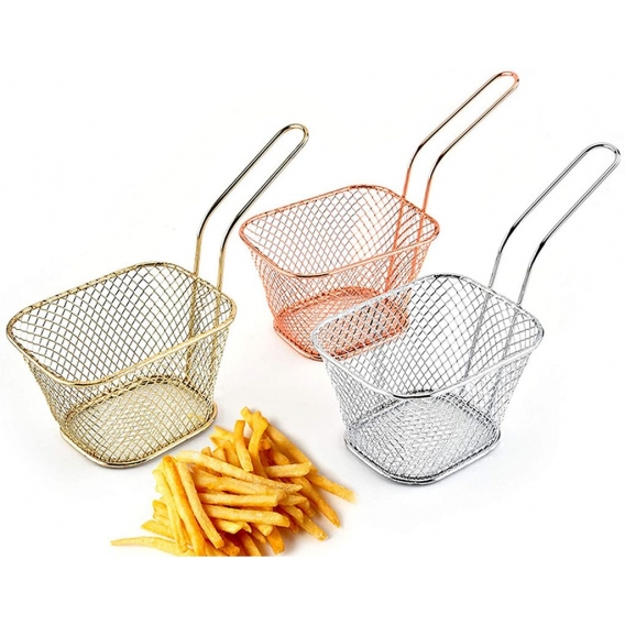 AcserGery Pommes-Frites-Korb, Edelstahl-Mini-Pommes-Frites-Korb, Frittieren-Lebensmittelsieb, Mini-Mesh-Frites-Pommes-Körbe, Min