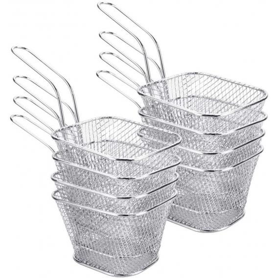 AcserGery 8 PCS Edelstahl Pommes Frites Korb Kleiner individueller Pommes Frites Präsentationskorb Professioneller rechteckiger 