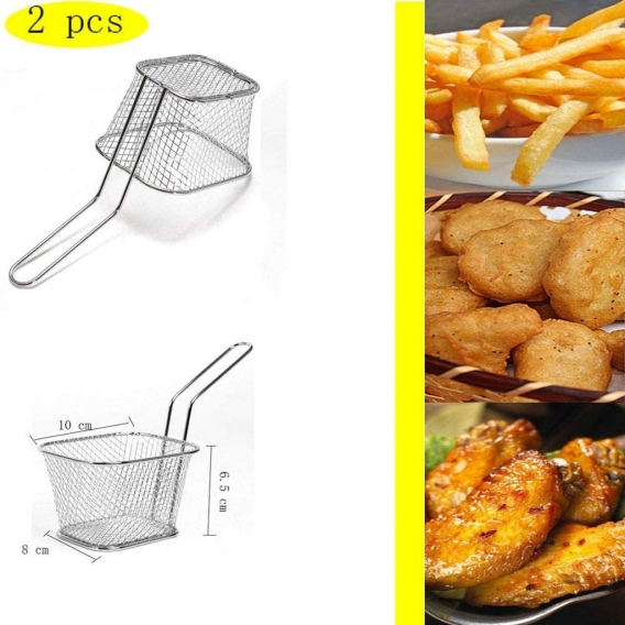 Pyzl Edelstahl-Pommes-Korb, Silber, quadratisch, Frittierkorb, Stahl, Mini-Frittierkorb, geeignet zum Kochen und Präsentieren vo