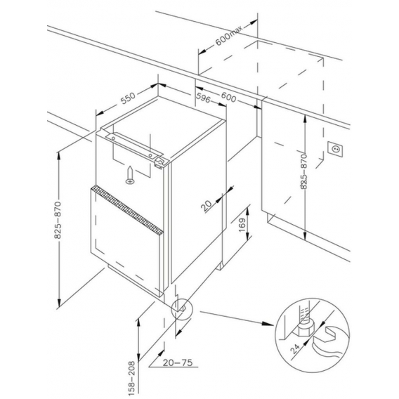 Amica UVKSS 351 900 Unterbau-Kühlschrank - 82er Nische, Festtür-Technik,