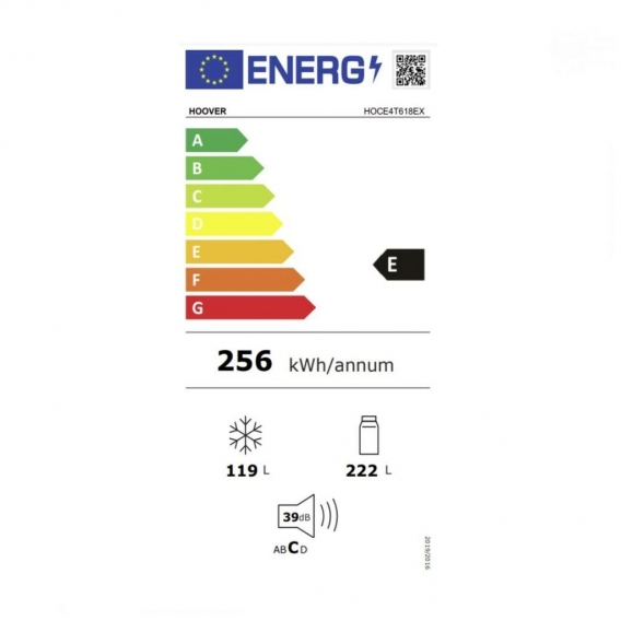 Hoover H-FRIDGE 500 HOCE4T618EX, 341 l, NoFrost-Funktion (Kühleinheit), 5,4 kg/24h, E, Fresh Zone Fach, Edelstahl