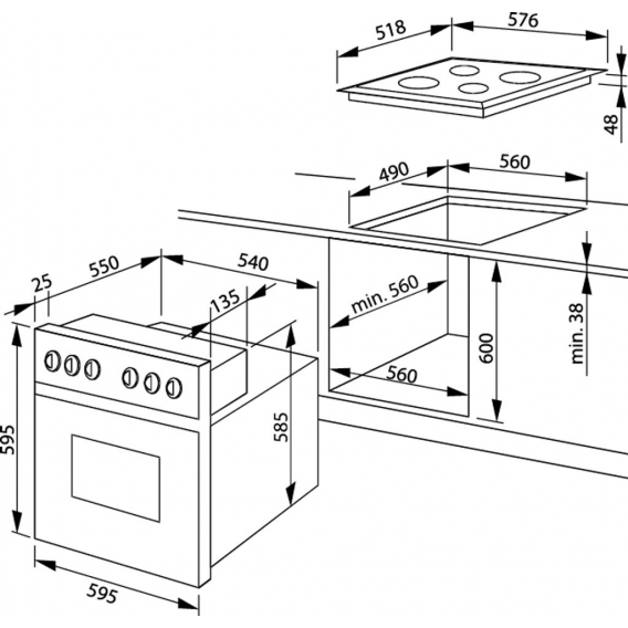 Amica Herdset, EHC 934 001 E - Backofen und Glaskeramik Kochfeld, Edelstahl, einbau, Energieklasse A