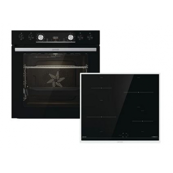 Gorenje  Black Set 4 INDUCTION Einbauherd - Set  mit Induktions-Kochfeld mit Edelstahlrahmen,  77L XXL Volumen, GentleClose  | A