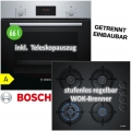 Bosch Herdset Autark Gasherd Einbau Backofen Heißluft + GAS Kochfeld auf HARTGLAS 60cm