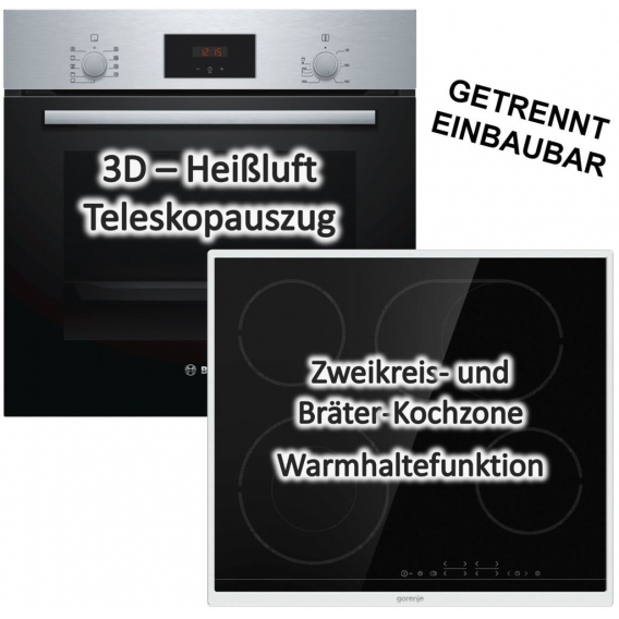 Bosch Einbau-Backofen HBF114ESO mit Gorenje Glaskeramikkochfeld ECT643BX - autark, 60 cm