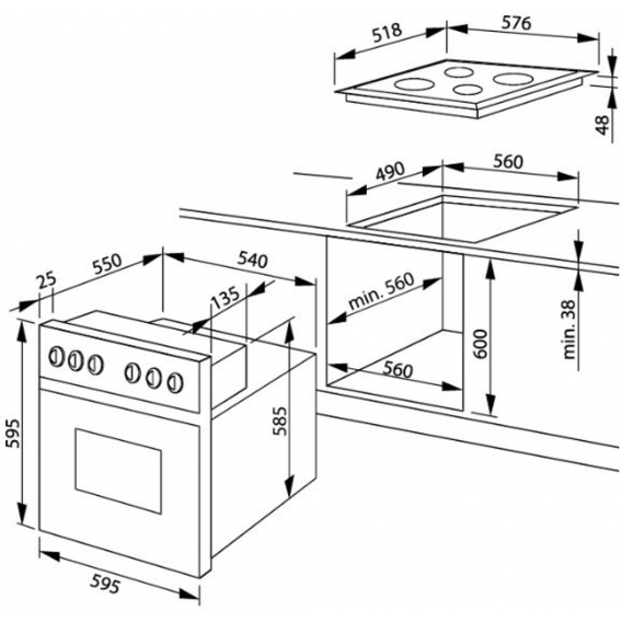 Amica - EHC12553E - Einbau-Herdset - Glaskeramik-Kochfeld