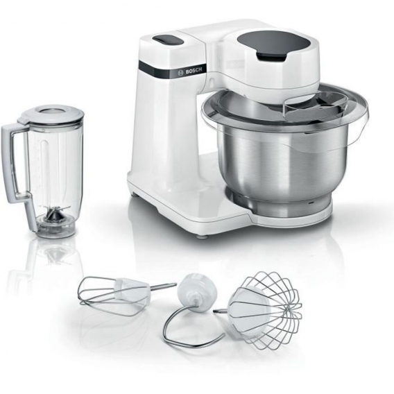 BOSCH Küchenmaschine Serie 2 weiß -700W - Edelstahl-Rührschüssel 3,8 L - Schneebesen - Knethaken - Mixer