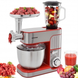 More about Syntrox Küchen Chef KM-5.5 De Luxe Inox Red - Küchenmaschine mit Fleischwolf Rühreinsatz Schneebesen Knethaken rot Edelstahl 130