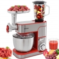 Syntrox Küchen Chef KM-5.5 De Luxe Inox Red - Küchenmaschine mit Fleischwolf Rühreinsatz Schneebesen Knethaken rot Edelstahl 130