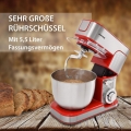 Syntrox Küchen Chef KM-5.5 De Luxe Inox Red - Küchenmaschine mit Fleischwolf Rühreinsatz Schneebesen Knethaken rot Edelstahl 130