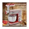 Syntrox Küchen Chef KM-5.5 De Luxe Inox Red - Küchenmaschine mit Fleischwolf Rühreinsatz Schneebesen Knethaken rot Edelstahl 130