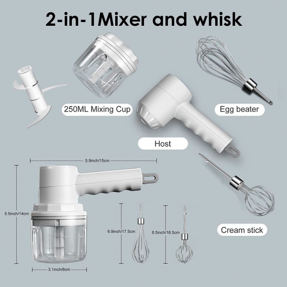 AcserGery Elektrischer Zerkleinerer 250ml, 2 in 1 Mini Zerkleinerer & Mixer Elektrischer Fleischwolf 3 Geschwindigkeiten 2 Schne