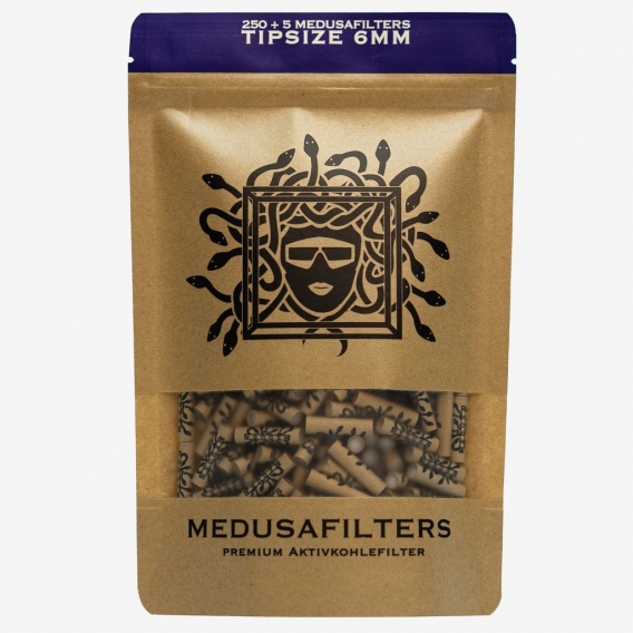 Medusafilters 250 + 5 Premium Aktivkohlefilter 6mm Ø | Tip Size | Organic Edition | mit veganen Fasercaps und Kokosnussschalen A