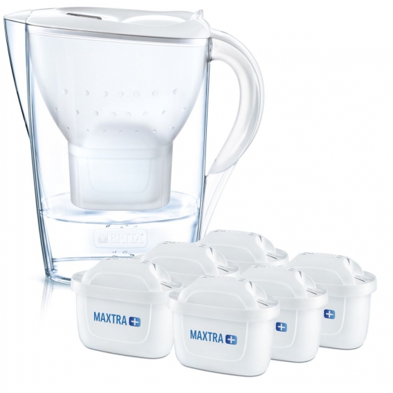 BRITA Wasserfilter Marella im Vorratspack mit 6 x Maxtra Kartuschen, Farbe Weiß