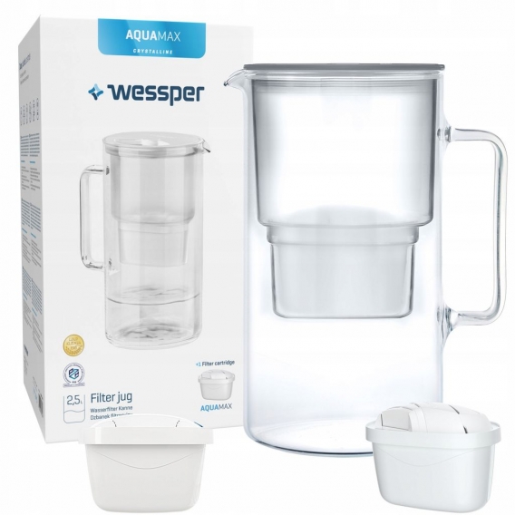 Wessper Glaskanne Crystaline 2.5L mit Wessper AquaMax Filter - Grau