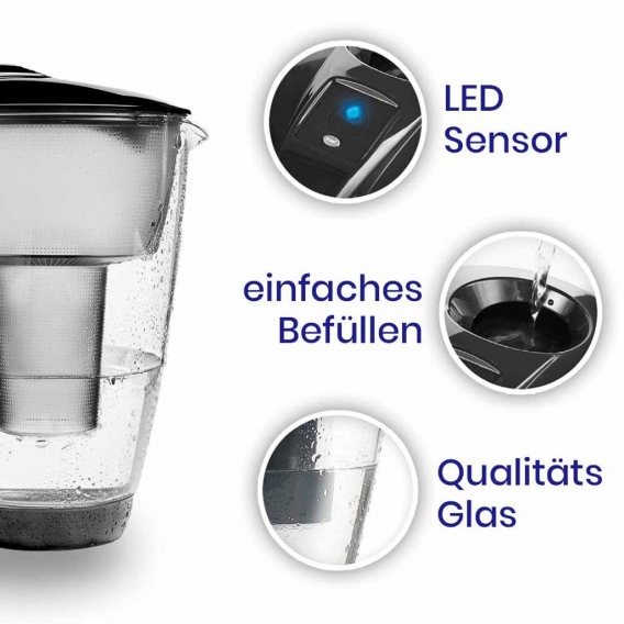 Glas-Wasserfilter schwarz inkl. 1 AquaMag Filterkartusche