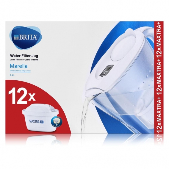 BRITA Wasserfilter Marella weiss 2,4L & 12 Maxtra+ Kartuschen Filter (1er Pack)