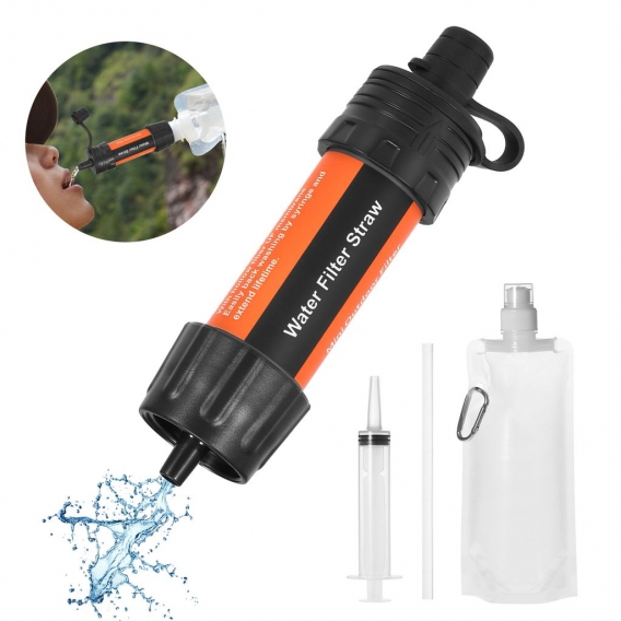 Wasserfilter fuer den Aussenwasserfilter Wasserreiniger fuer die Notfallvorsorge Camping Travelling Backpacking,Orange