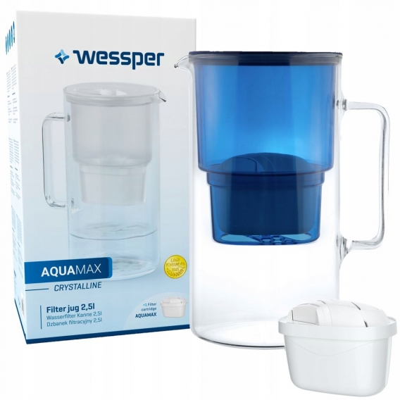 Wasser Filterkanne - Glas - Inklusive 1 Wasserfilter-Kartusche - Reduziert Kalk und Chlor - 2,7 Liter