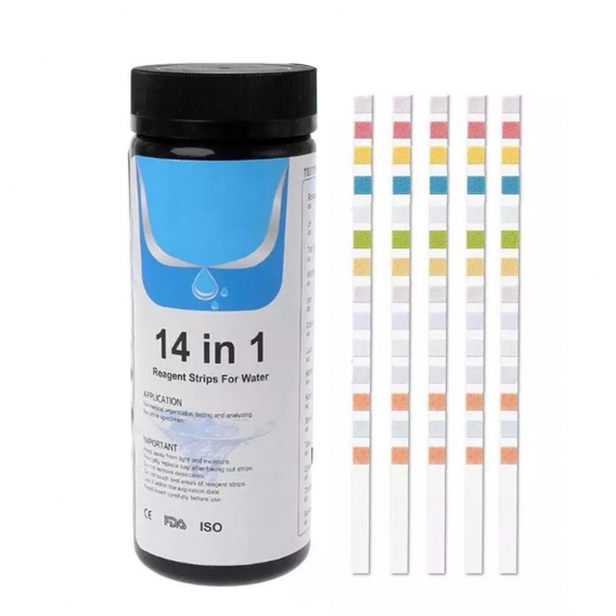 50 PCS Pool- und Spa-Teststreifen, 14-in-1-Schwimmbadwassertest auf Chlor-Brom-Alkalitaet pH-Haerte