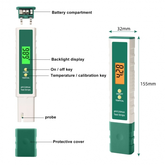 Digitales PH-Meter PH-Tester Wasserqualitaetstester Temperaturfunktion