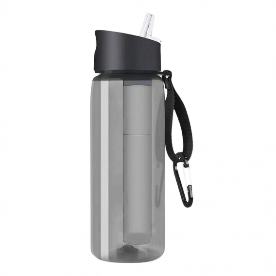 Farbe Grau Tragbare Wasserfilterflasche - Notfall-Wasserfilterflasche mit 4-stufigem integriertem Filterstroh zum Wandern, Rucks