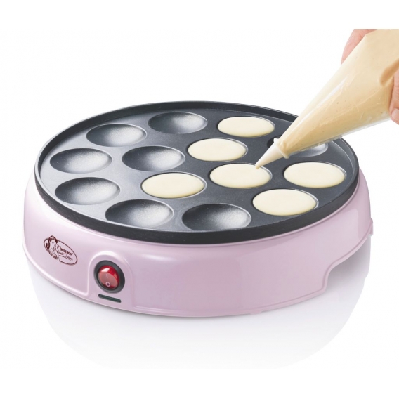 Bestron Poffertjes Maker im Retro Design, Mini Pfannkuchen Automat, mit Antihaftbeschichtung, Sweet Dreams, 800 W, Farbe: Rosa