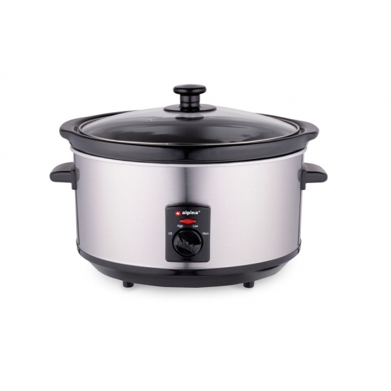 Alpina Slow Cooker - Schongarer - 3,5 Liter - Keramik-Innenbehälter - 3 Heizstufen - Edelstahl