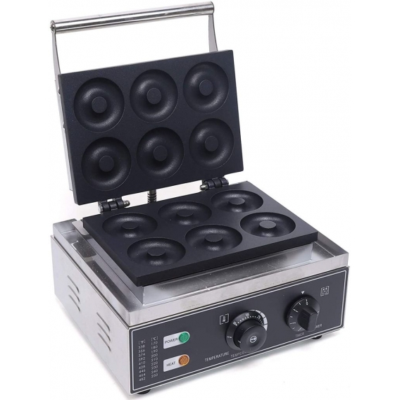 50-300℃ Mini Donut Maker 7.5cm Donutmaschine 6 Löcher Doppelseitige Waffelkrapfenmaschine 1550W 220V