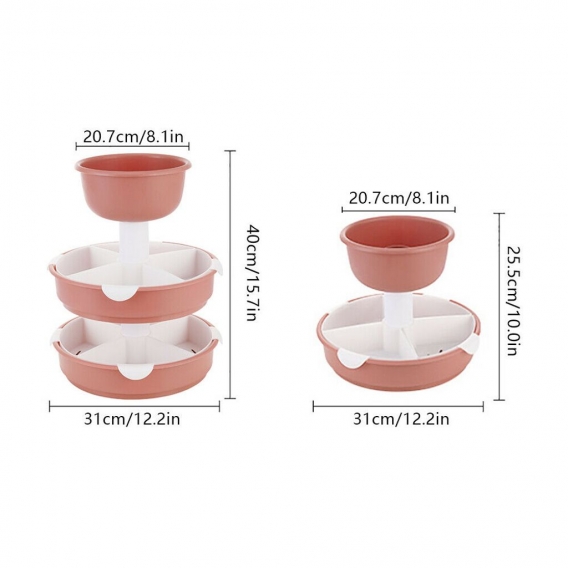 Hotpot Platter 3-Schicht Gemüse Obst Abtropfkorb Drehbares Snack Tablett Food Tray Rosa