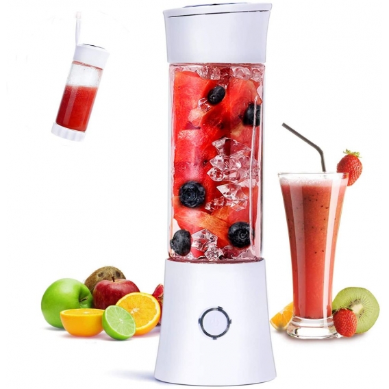 AcserGery Mini-Smoothies, tragbarer USB-Mixer, 6 titanbeschichtete Klingen, Motorbasis aus Edelstahl, tragbar 480 ml für Sport u