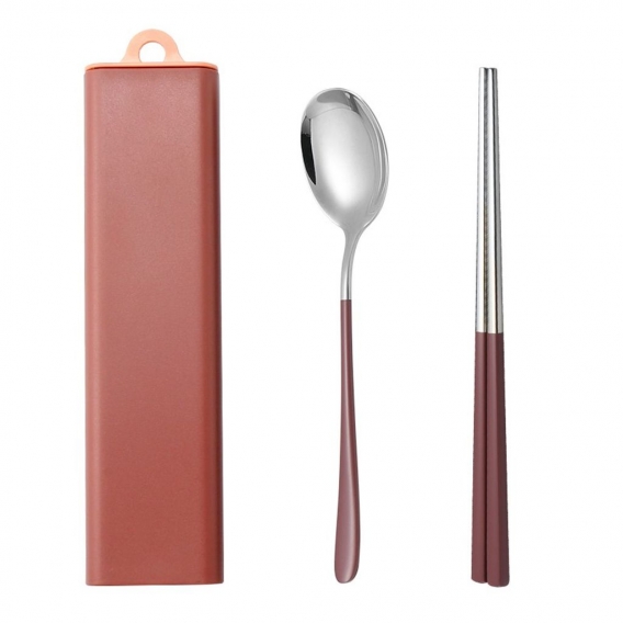 AcserGery 3pcs / set 2pcs / set Wiederverwendbares Besteckset in Lebensmittelqualität Reiselöffel und Gabelset Essstäbchen 304 E