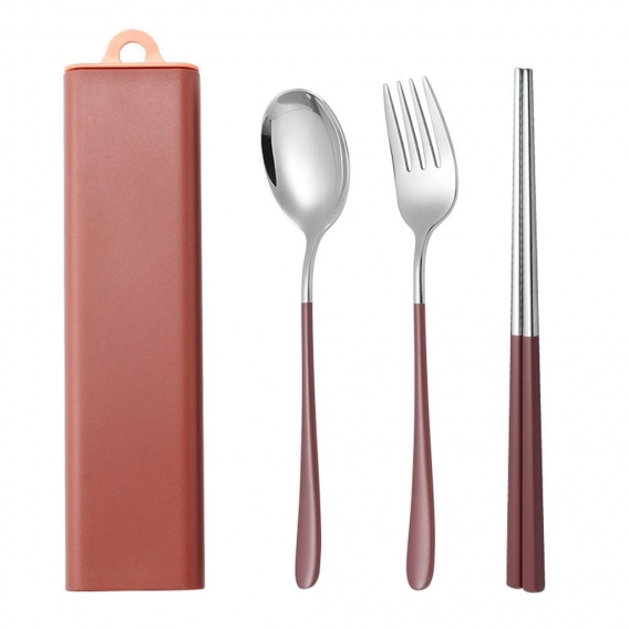 AcserGery 3pcs / set 2pcs / set Wiederverwendbares Besteckset in Lebensmittelqualität Reiselöffel und Gabelset Essstäbchen 304 E