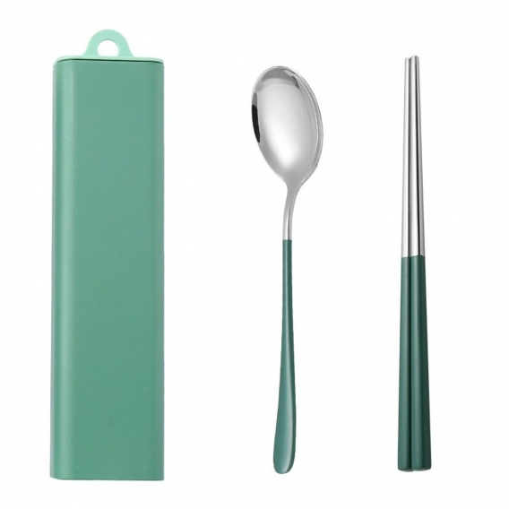 AcserGery 3pcs / set 2pcs / set Wiederverwendbares Besteckset in Lebensmittelqualität Reiselöffel und Gabelset Essstäbchen 304 E