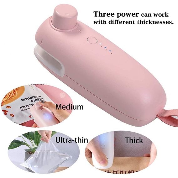 Mini Bag Sealer – True 3 Temperaturkontrolle Handheld Bag Sealer für Plastiktüten, Bag Sealer und Cutter mit Lithium-Batterie 3 