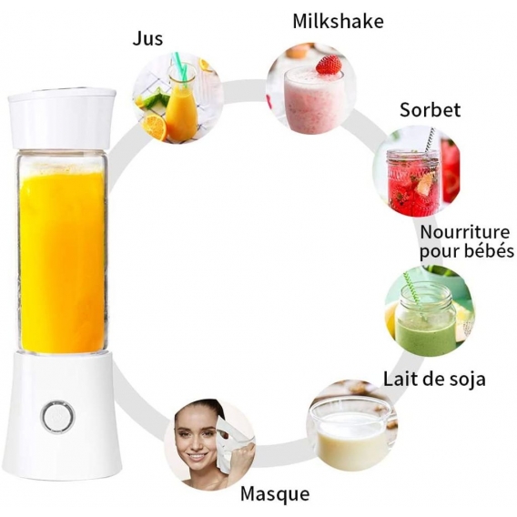 AcserGery Mini-Mixer, tragbarer Mixer, wiederaufladbarer USB-Mixer für Smoothie, Milchshake, Frucht- und Gemüsesaft, 6 Klingen, 