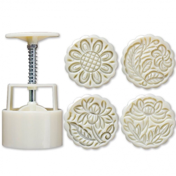 AcserGery JOY 4 Stück Handpresse Plätzchenstempel Moon Cake Decor Barrel Mooncake Mold 125g DIY Tool